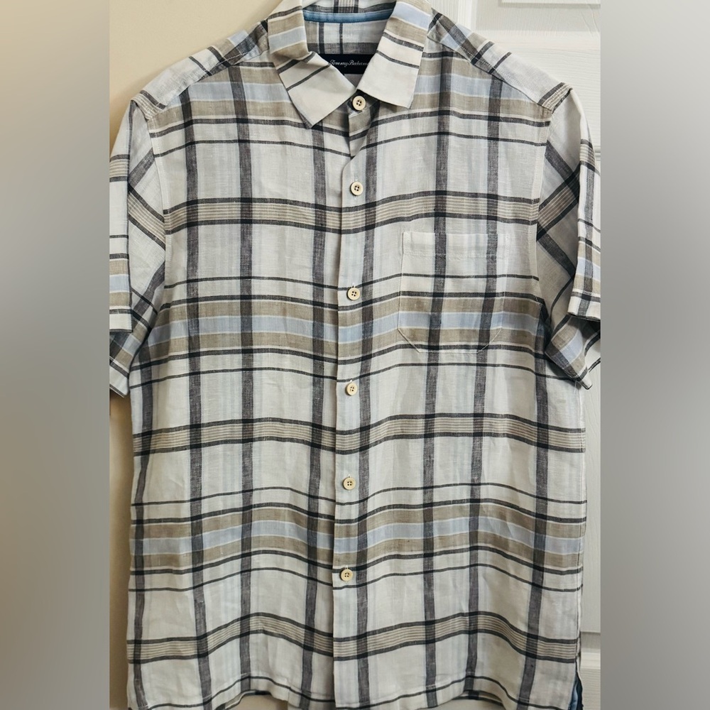 Tommy Bahama 100% Linen Multicolored Men’s M Short Sleeve Button Up Shirt‎